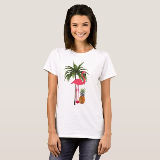 T-shirt Palmier, Flamant rose rose, Chemise femme ananas (Devant entier)