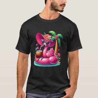T-shirt Palmier Rose Flamant Rose Plage Tropicale Été Vaca