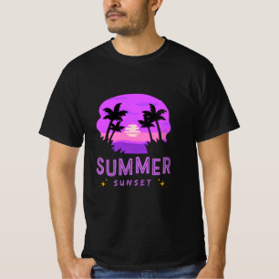 T-shirt Palmiers au Coucher de Soleil Rétro d'Été
