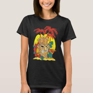 T-shirt Palmiers Masque Tiki Hawaïen Soirée Luau Polynésie