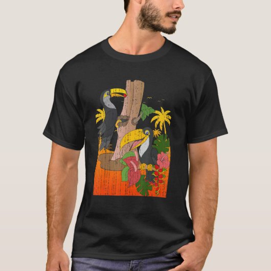 T-shirt Palmiers Oiseaux tropicaux Animaux Fleurs exotique (Devant)
