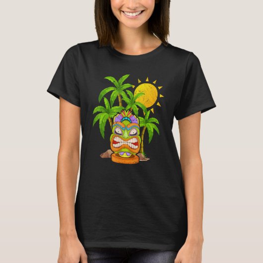 T-shirt Palmiers Polynésien Tiki Masque Hawaiien Statue à (Devant)