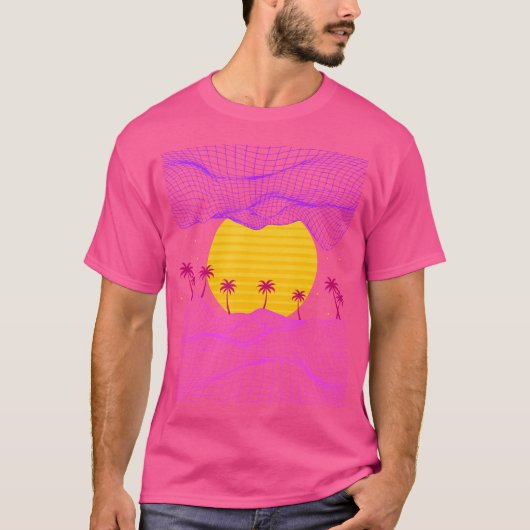 T-shirt Palmiers Rétro 80S Sun Electro-Wave Synthwave Va (Devant)