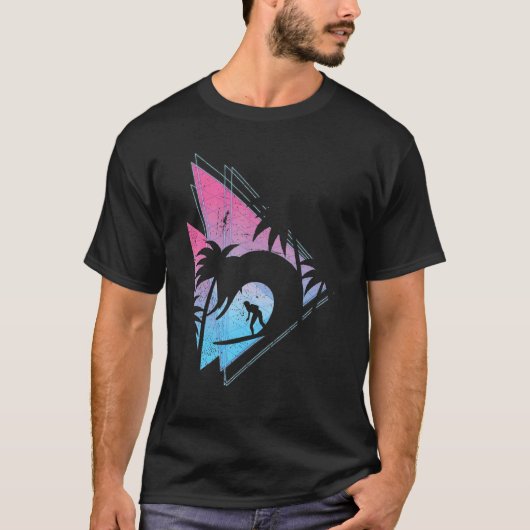 T-shirt Palmiers Synthwave Waves Surf Vaporwave Surfe (Devant)