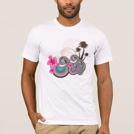 T-shirt Palmiers tropicaux de plage de ketmie de roses (Devant)