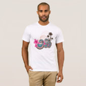 T-shirt Palmiers tropicaux de plage de ketmie de roses (Devant entier)