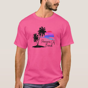 T-shirt Panama City Beach Floride Fl Vintage Sunset Palm T