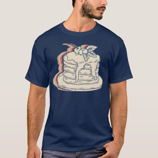 T-shirt Pancake Food Retro Line Art boy (Devant)