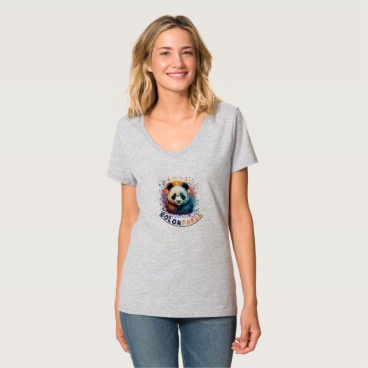 T-shirt Panda à éclaboussures de couleur - Conception de p (Devant entier)