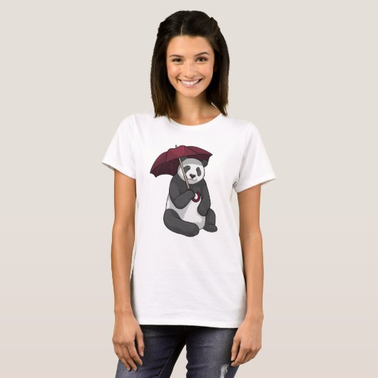 T-shirt Panda à la pluie avec parapluie (Devant entier)