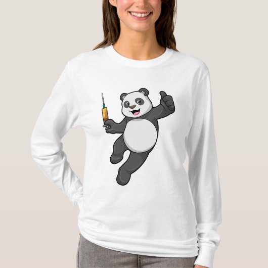 T-shirt Panda à la vaccination avec seringue (Devant)