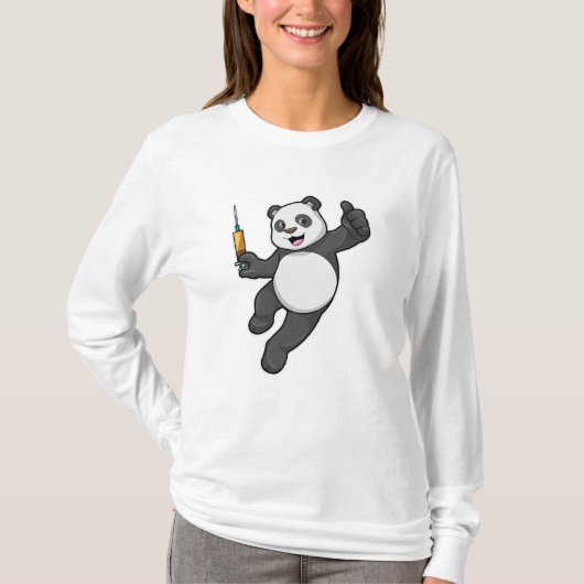 T-shirt Panda à la vaccination avec seringue (Devant)