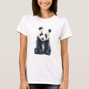 T-shirt Panda à l'aquarelle avec éclaboussure de bambou ve