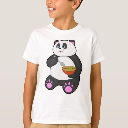 T-shirt Panda à manger avec cuillère et bol (Devant)