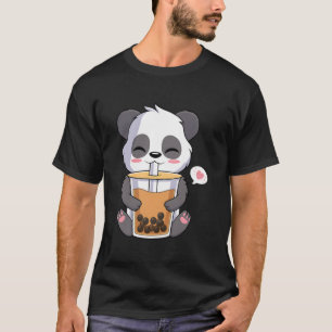 T-shirt Panda Anime Mignon Buvant du Thé aux Perles de Bob
