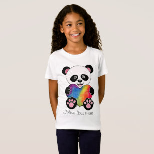 T-Shirt Panda Aquarelle Cute Avec Coeur Arc En Ciel