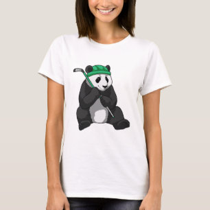 T-shirt Panda au hockey sur glace avec bâton de hockey sur