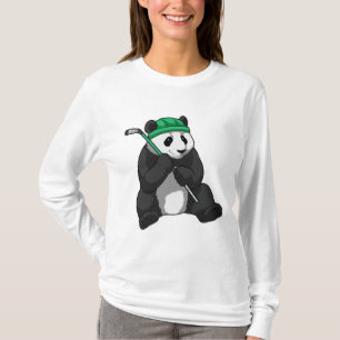 T-shirt Panda au hockey sur glace avec bâton de hockey sur