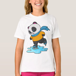 T-shirt Panda au patinage sur glace avec patins sur glace