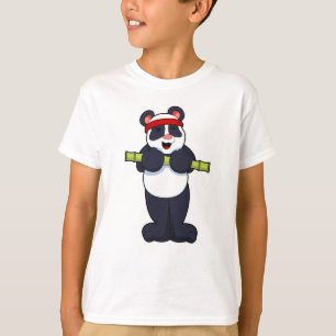 T-shirt Panda au travail avec le poids du bambou