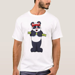 T-shirt Panda au travail avec le poids du bambou
