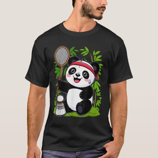T-shirt Panda Badminton Exhaussé - Funny mignonne Shuttle (Devant)