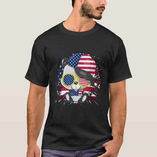 T-shirt Panda Bear American Flag 4th of July American Sung (Devant)