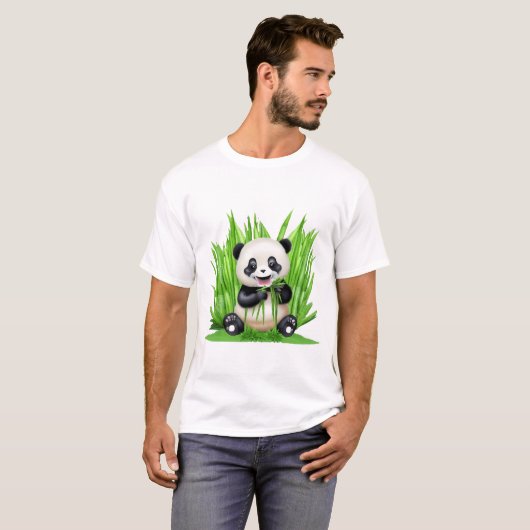 T-shirt Panda Bear mangeant du bambou (Devant entier)