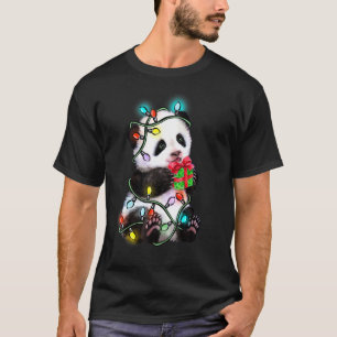 T-shirt Panda Bear Pajama de Noël Funny Jeu de Noël Lumièr
