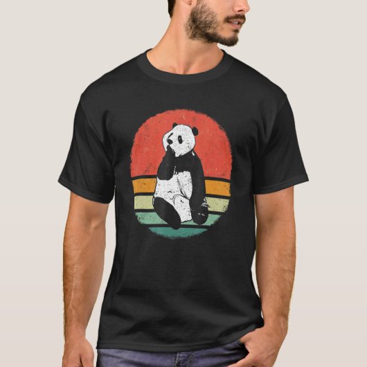 T-shirt Panda Bear Pandas Animal Retro Sunset (Devant)