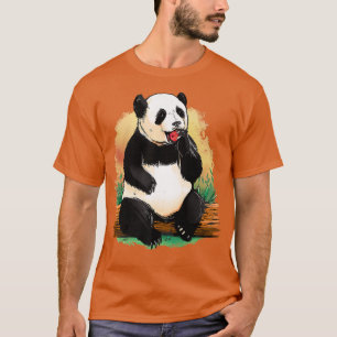 T-shirt Panda Bear Pique-nique Pomme en bois tronc en bois