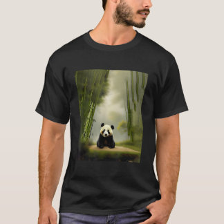 T-shirt Panda Bear Sitting In Clearing In Bamboo Field For
