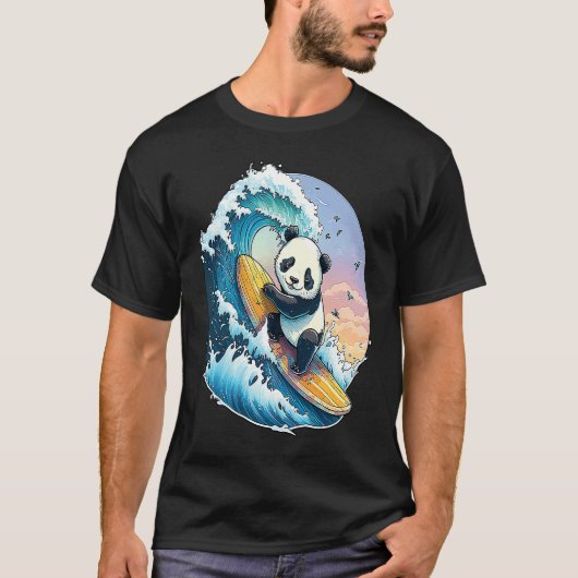 T-shirt Panda Bear Surfing the great Wave off Kanagawa (Devant)