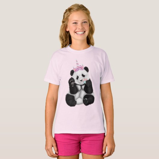 T-shirt Panda bébé en casquette de licorne (Devant entier)