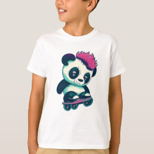 T-shirt Panda bébé mignonne avec mohawk Panda de patinag
