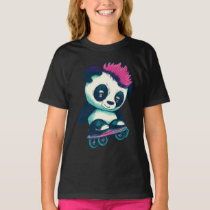 T-shirt Panda bébé mignonne avec mohawk   Panda de patinag