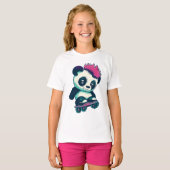 T-shirt Panda bébé mignonne avec mohawk | Panda de patinag (Devant entier)