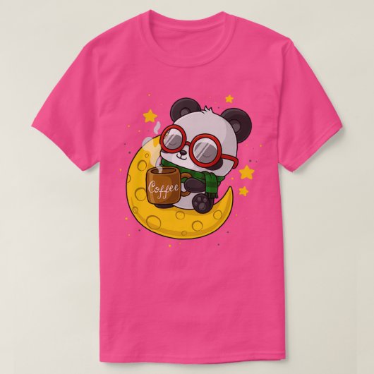 T-shirt Panda café - Panda mignonne dans la lune (Design devant)