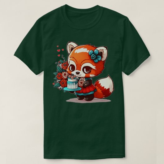 T-shirt panda chibi rouge mignon en robe (Design devant)