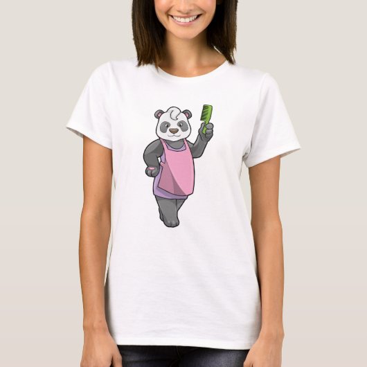 T-shirt Panda comme coiffeur avec peigne (Devant)
