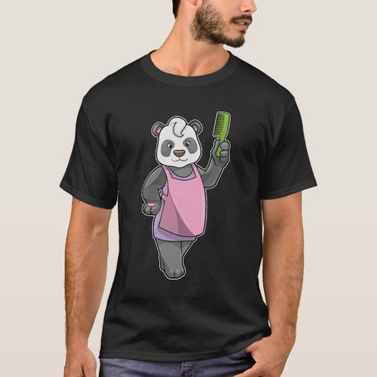 T-shirt Panda comme coiffeur avec peigne (Devant)