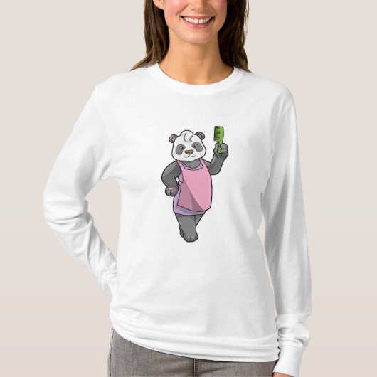 T-shirt Panda comme coiffeur avec peigne (Devant)