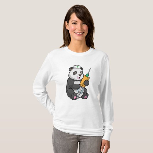 T-shirt Panda comme infirmière avec seringue (Devant entier)