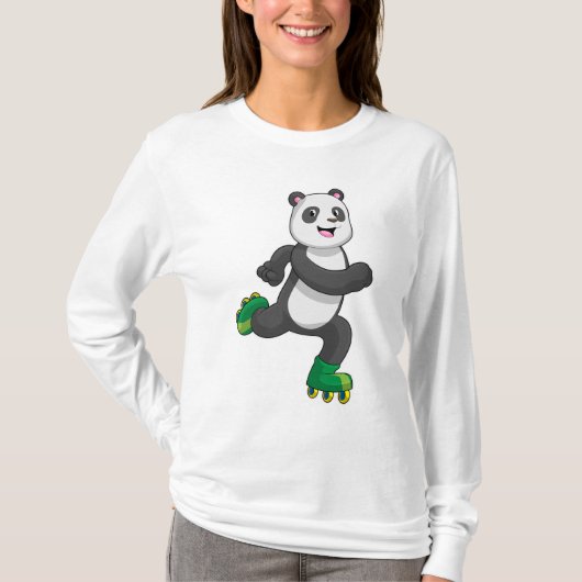 T-shirt Panda comme Patinage en ligne avec Roller skates (Devant)