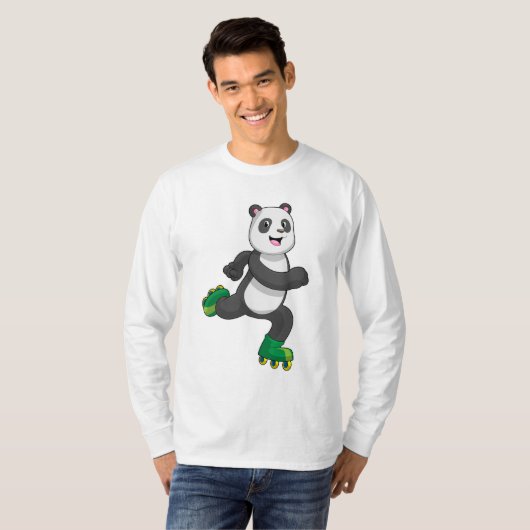 T-shirt Panda comme Patinage en ligne avec Roller skates (Devant entier)