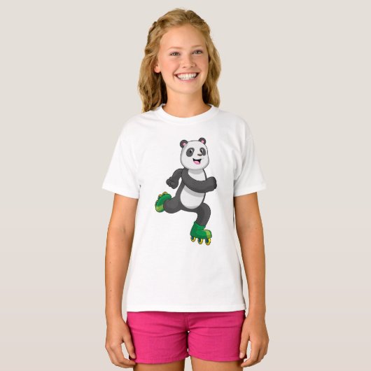 T-shirt Panda comme Patinage en ligne avec Roller skates (Devant entier)