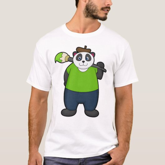 T-shirt Panda comme peintre avec pinceau (Devant)