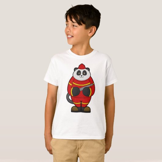 T-shirt Panda comme pompier avec tuyau (Devant entier)