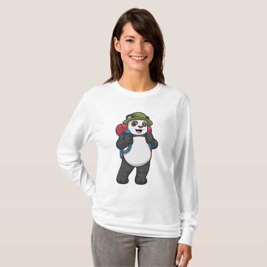 T-shirt Panda comme randonneur avec sac à dos (Devant entier)