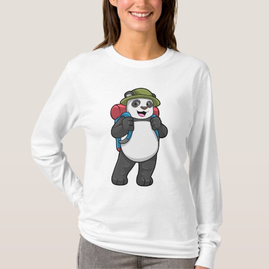 T-shirt Panda comme randonneur avec sac à dos (Devant)